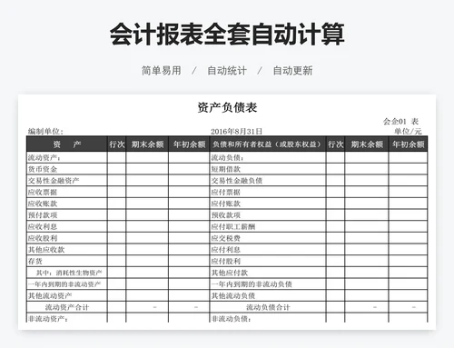 会计报表全套自动计算