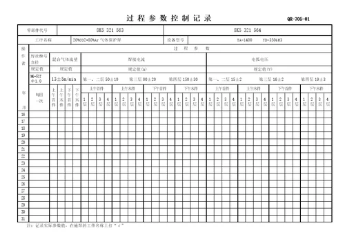 焊接过程参数控制记录表QR