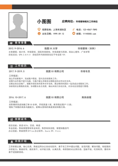 市场营销专员个人简历模板word简历介绍