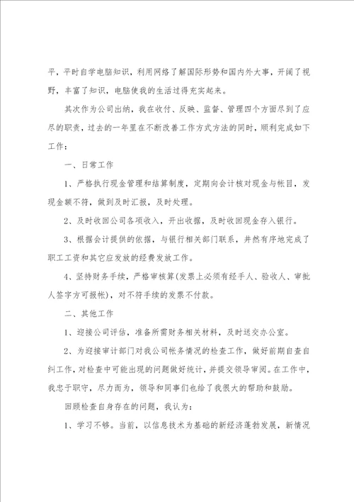 出纳年度考核表个人总结