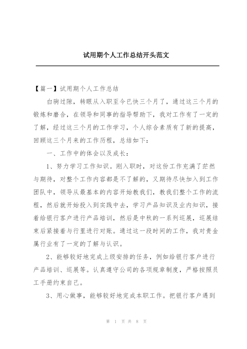 试用期个人工作总结开头范文.docx