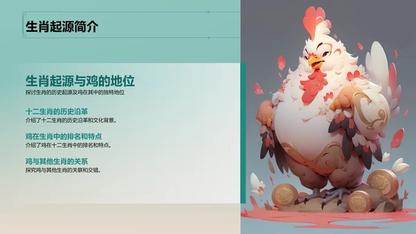 青色中国风生肖鸡文化传承PPT模板