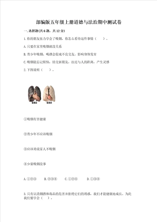 部编版五年级上册道德与法治期中测试卷网校专用word版
