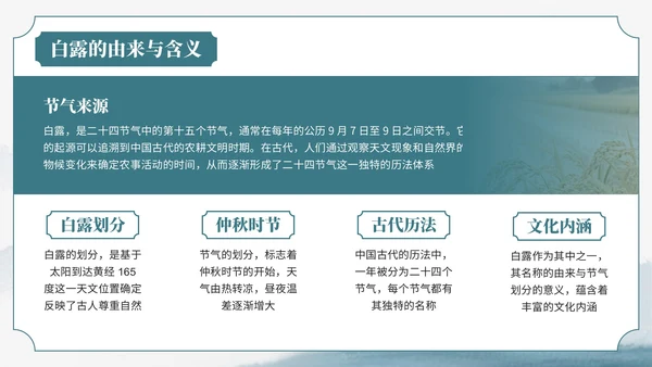 绿色中国风风格格白露节气介绍PPT模板
