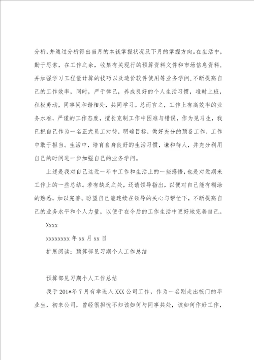 做预算的个人短期实习工作总结