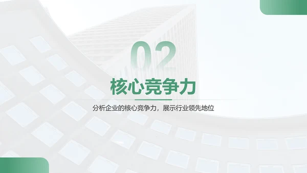 绿色商务风企业核心竞争力与市场定位展示PPT模板