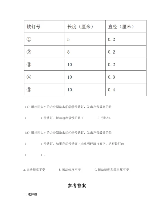 教科版科学四年级上册第一单元声音测试卷附完整答案（网校专用）.docx