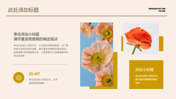 咖色小清新夏季花卉通用PPT演示模板
