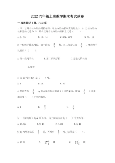 2022六年级上册数学期末考试试卷及一套完整答案.docx