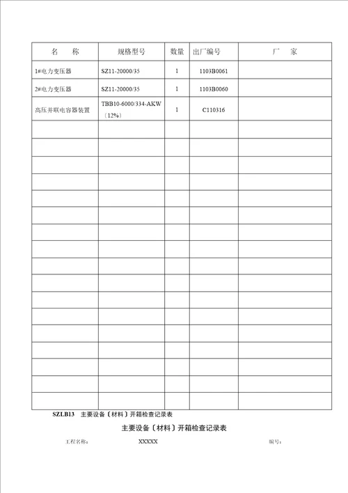工程材料构配件设备进场报审表及开箱检查记录