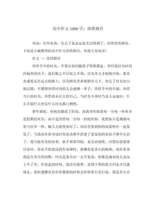 高中作文1000字：珍惜拥有