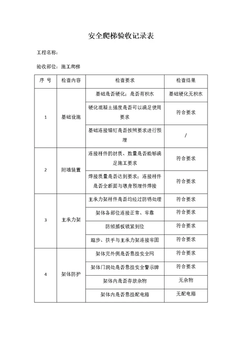 安全爬梯验收记录表