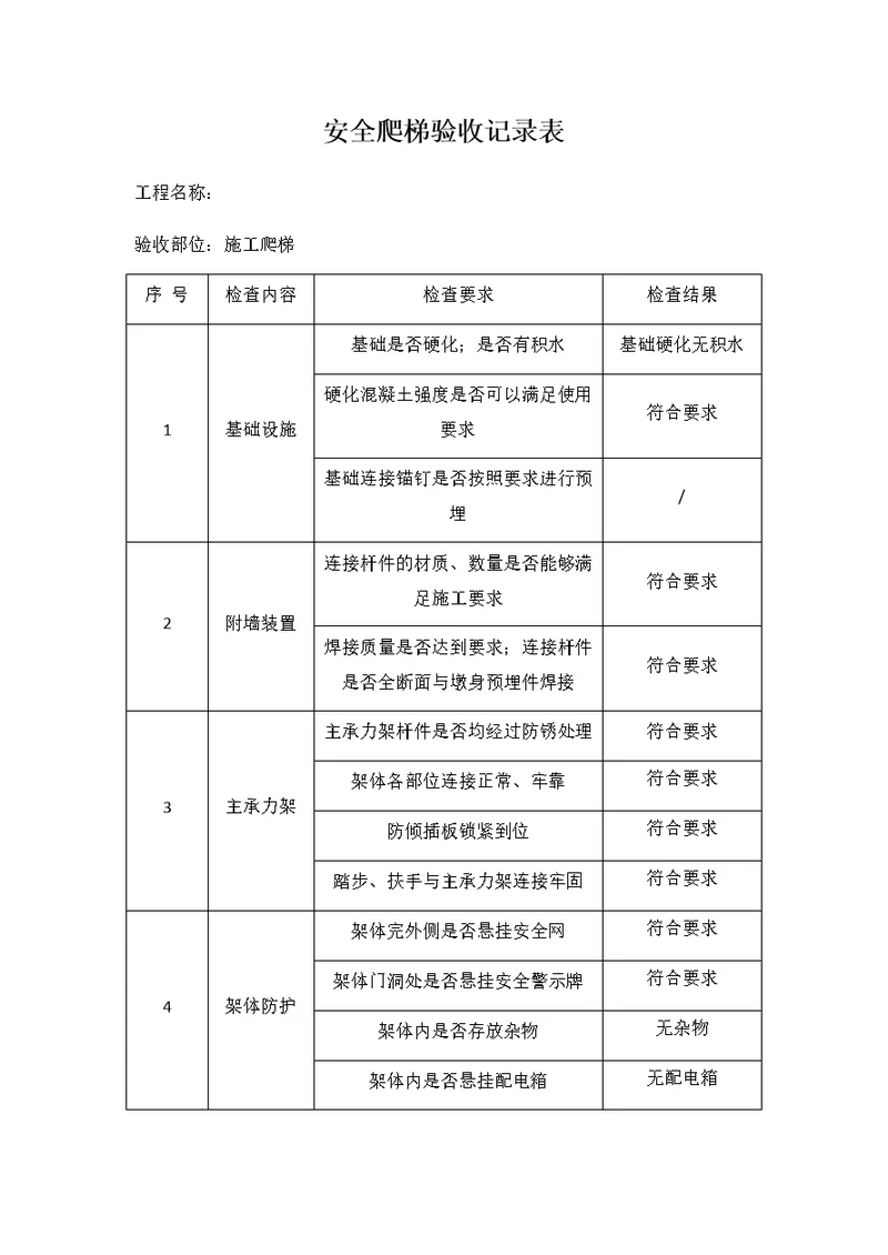 安全爬梯验收记录表