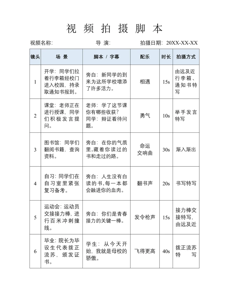 抖音视频拍摄分镜头脚本