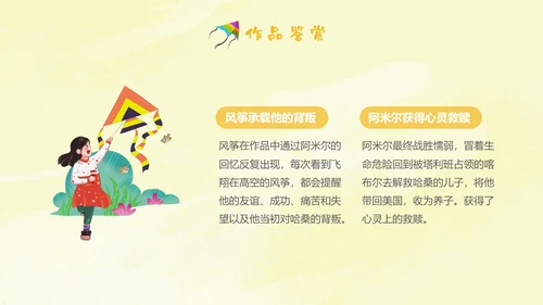 黄色插画手绘追风筝的人读书分享会读书爱好者PPT