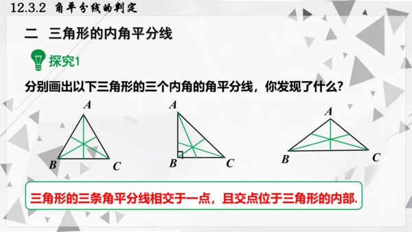 人教版数学八年级上册12.3.2  角平分线的判定课件（共22张PPT）