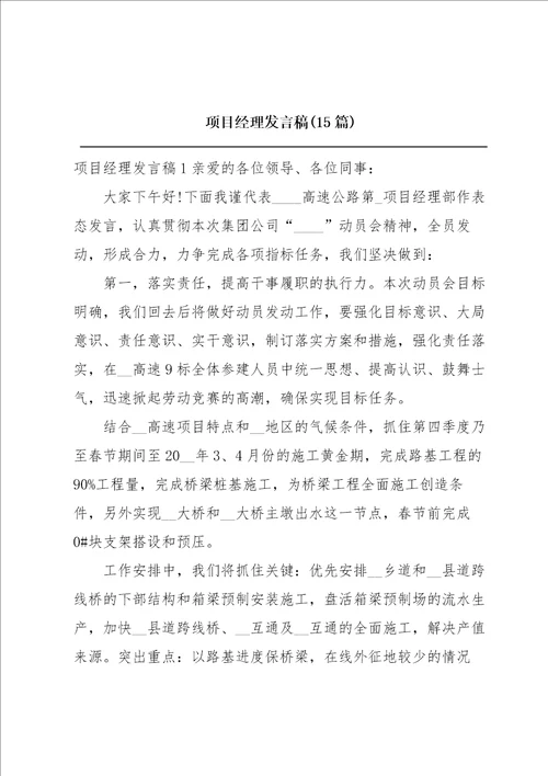 项目经理发言稿15篇