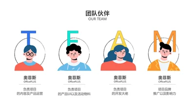 白色卡通插画风人物团队介绍4项PPT内容页