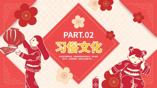 红色剪纸中国春节过年历史介绍PPT模板