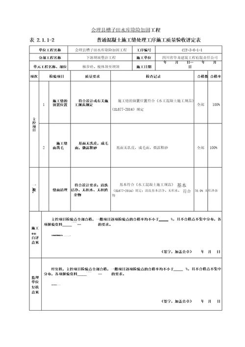 表21梯步砼单元工程质量评定表