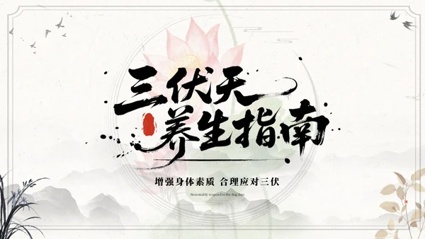 国风水墨浅色三伏天运动指南ppt模板