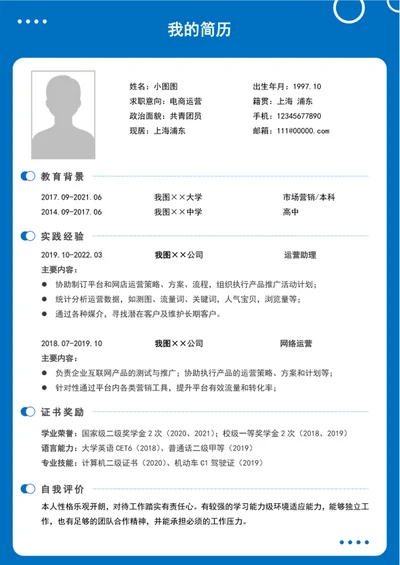 大气电商运营简历模板word个人简历