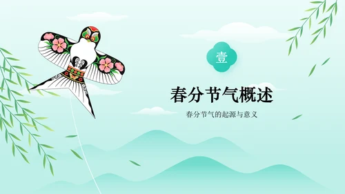 绿色水墨风春分传统习俗与节气变化PPT模板