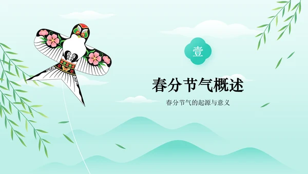 绿色水墨风春分传统习俗与节气变化PPT模板