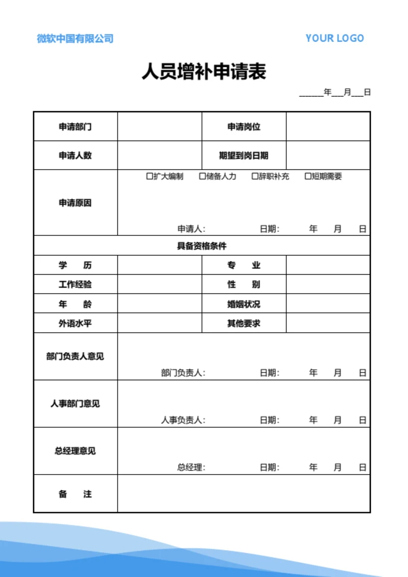 人员增补申请表