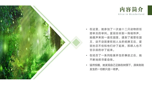 绿色实拍名著阅读分享会爱丽丝梦游仙境PPT读书分享