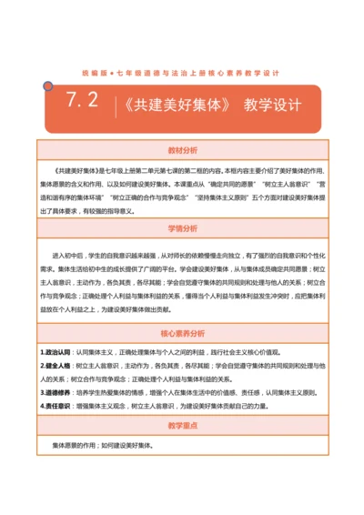 【核心素养目标】7.2共建美好集体-教学设计（表格式）