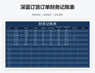 深蓝订货订单财务记账表