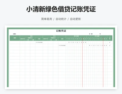 小清新绿色借贷记账凭证