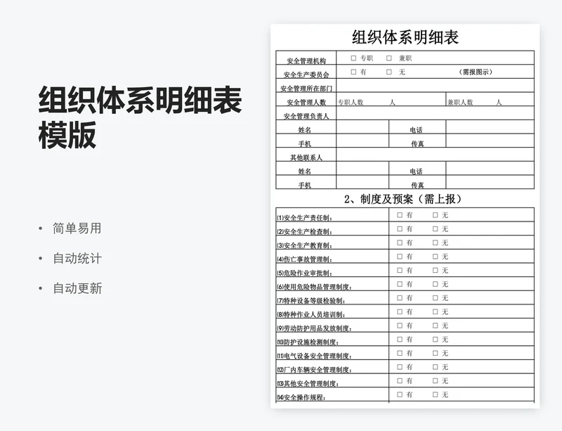 组织体系明细表模版