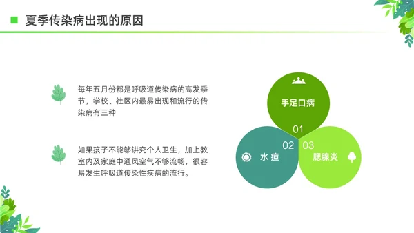 绿色清新花卉插画夏季传染病预防科普宣传PPT