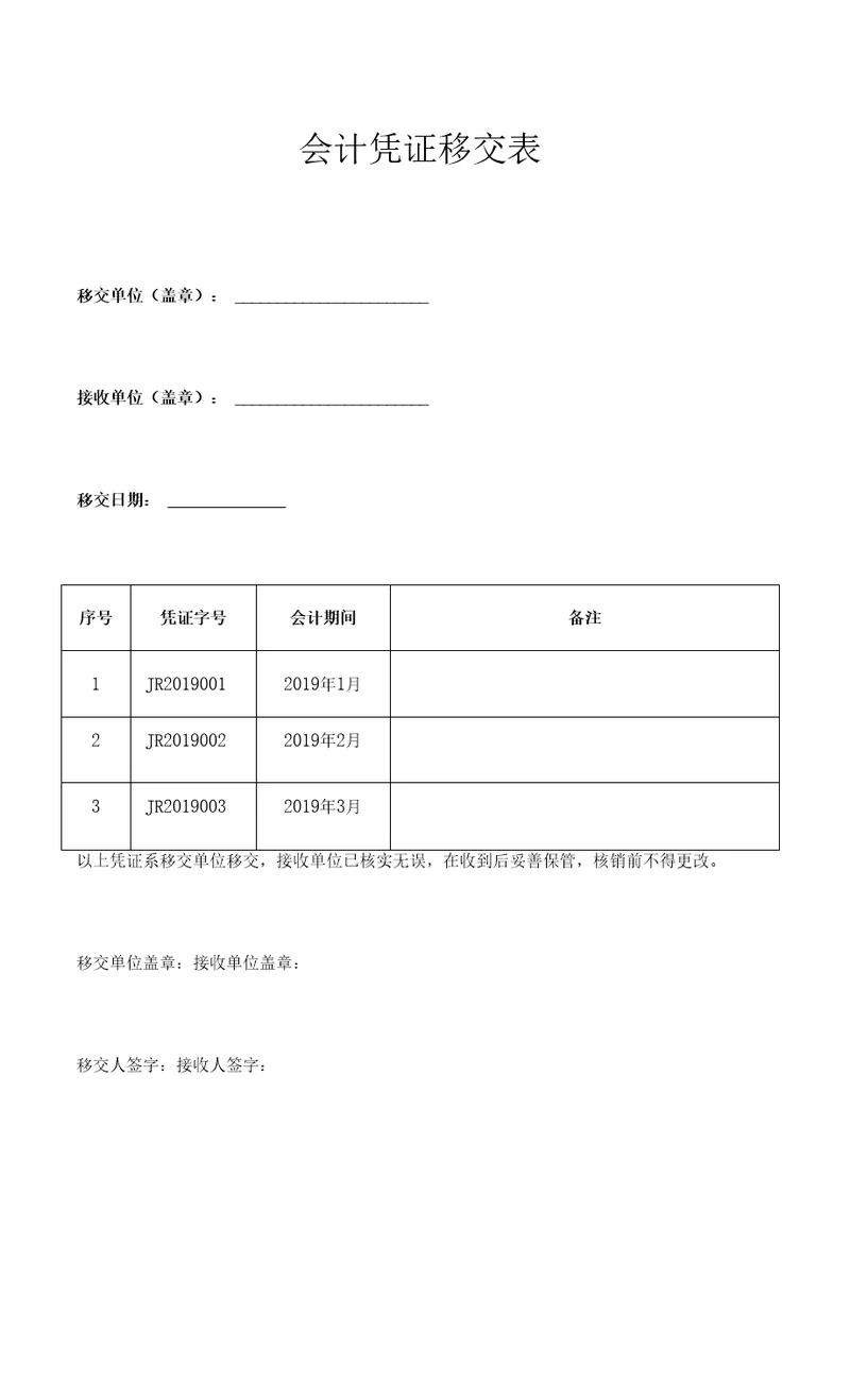 会计凭证移交表