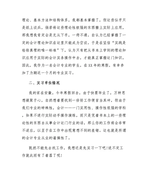 寒假公司会计的实训总结范文