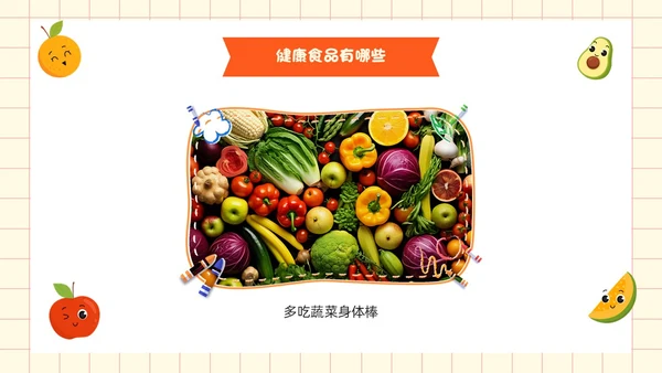 黄色卡通风吃健康的食物PPT模板健康饮食讲座
