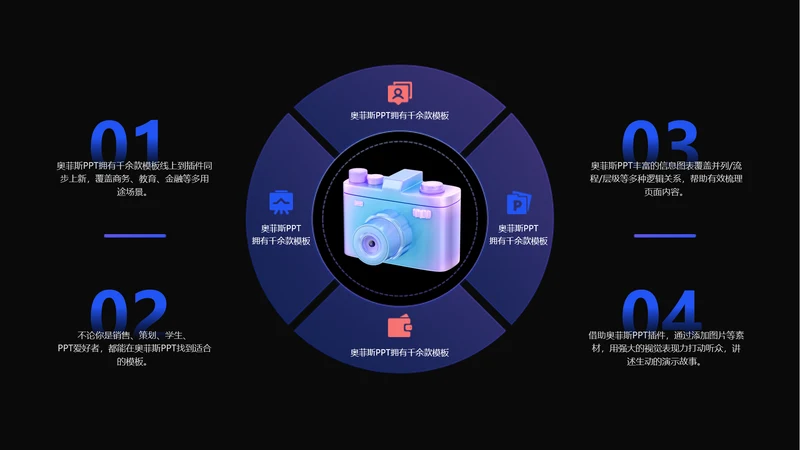 黑色创意立体风并列关系4项PPT单页