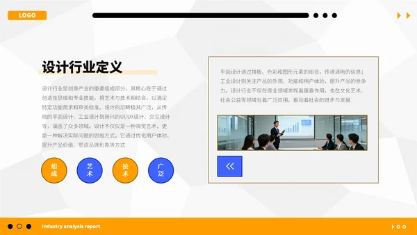 橙蓝简约行业分析报告PPT模板
