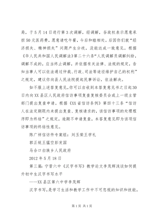 18关于李茂辉信访件的答复意见书.docx