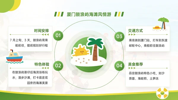 绿色清新卡通风暑假旅游计划PPT模板