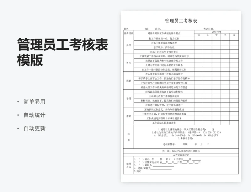 管理员工考核表模版