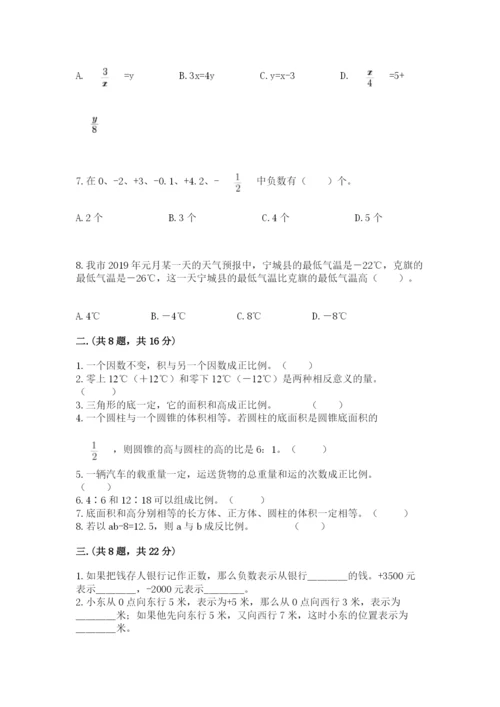 河南省平顶山市六年级下册数学期末考试试卷（能力提升）.docx