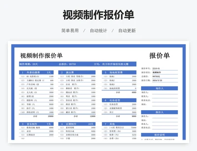 视频制作报价单