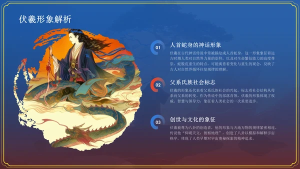 蓝色水墨风神话故事《伏羲画卦》PPT模板