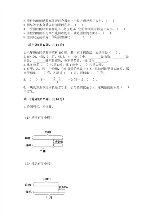 小学数学六年级下册期末测试卷附答案【综合题】