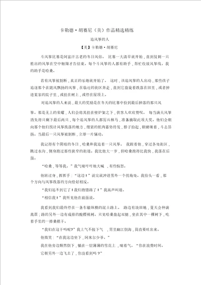 2020年高考语文二轮文学类文本专题复习卡勒德胡赛尼美作品精选精练