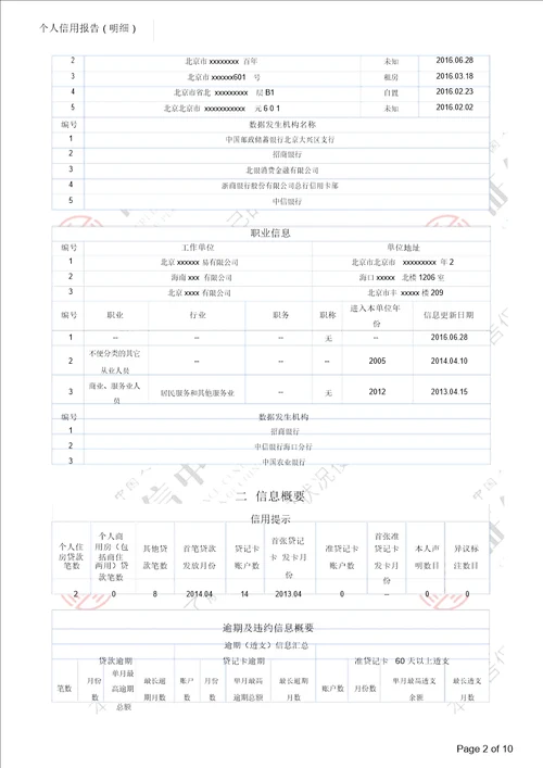 详细版征信报告模板含水印可编辑