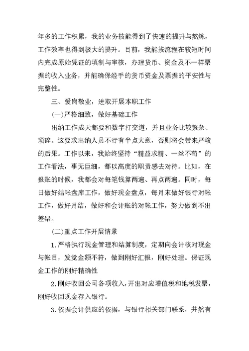 出纳个人年度总结报告范文